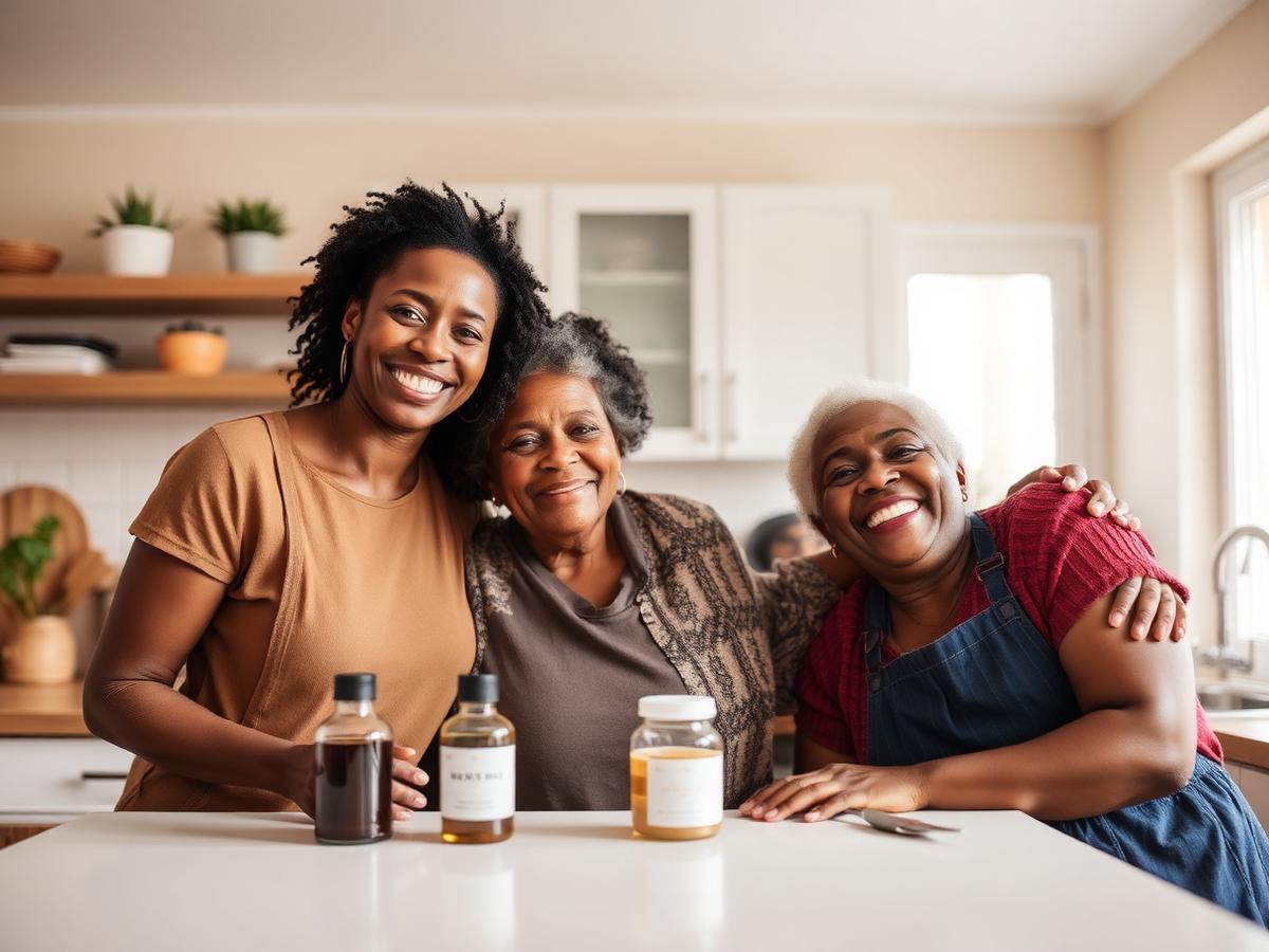 Family at home using wellness products